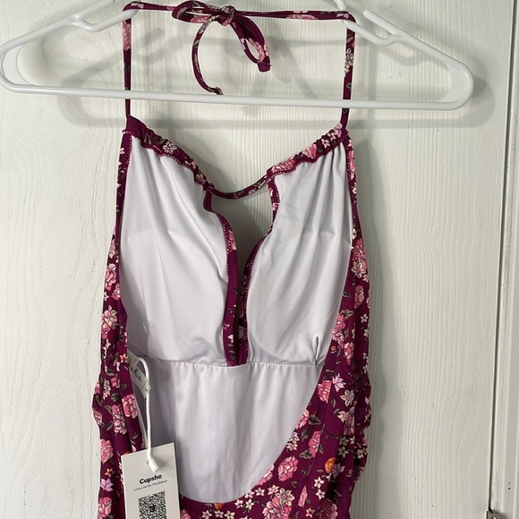 Cupshe NWT Floral One-piece Swimsuit - Burgundy and Pink Size Large - Picture 9 of 12
